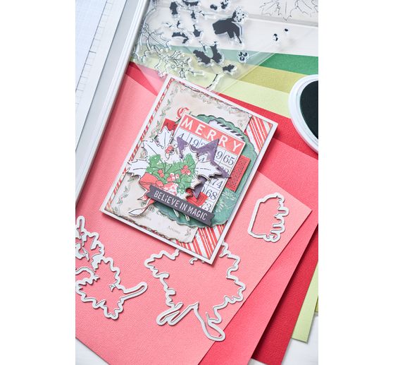 Sizzix Gabarit d'estampe et Clear Stamps "Pencil Line Holly by 49 and Market"