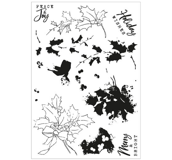 Sizzix Gabarit d'estampe et Clear Stamps "Pencil Line Holly by 49 and Market"