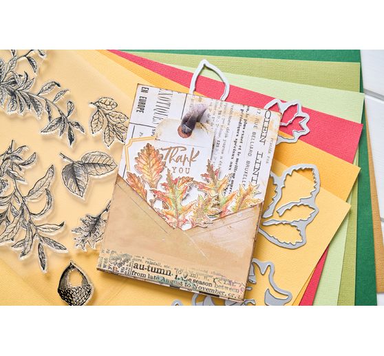 Sizzix Punching template and Clear Stamps "Forever Leaves by 49 and Market"
