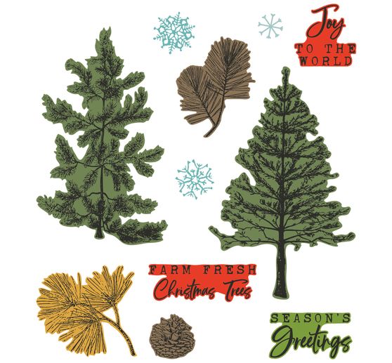 Sizzix Punching template and Clear Stamps "Pine Holidays by 49 and Market"