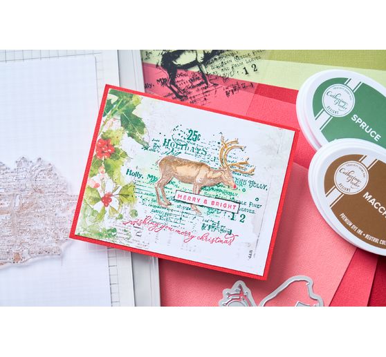 Sizzix Punching template and Clear Stamps "Reindeer Mix Cluster by 49 and Market"