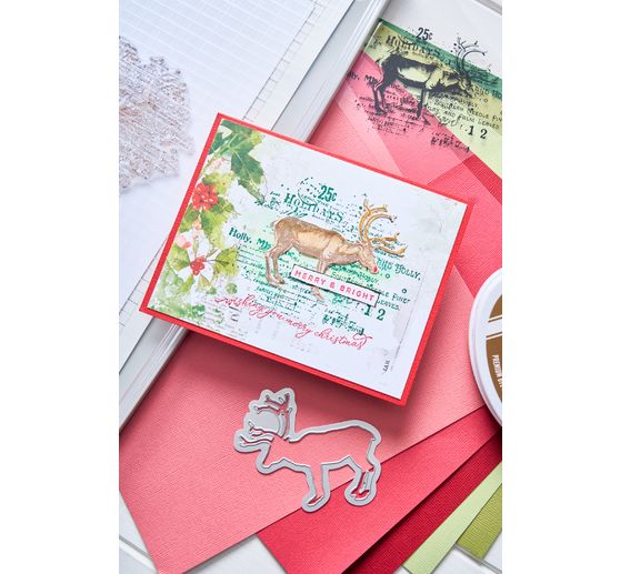 Sizzix Punching template and Clear Stamps "Reindeer Mix Cluster by 49 and Market"