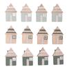Pièces à disperser en bois « Assortiment de maisons », avec pastille adhésive