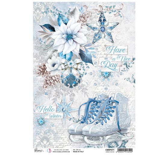 Motif straw silk "Elecance of Blue - Dance of Ice"