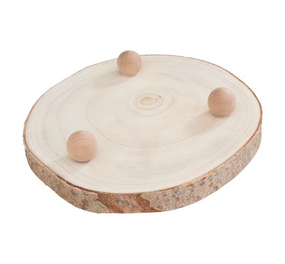 Plateau déco rondin de bois, sur pieds, Naturel