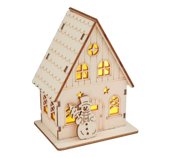 Kit de construction en bois VBS « Maison avec bonhomme de neige », éclairage LED inclus
