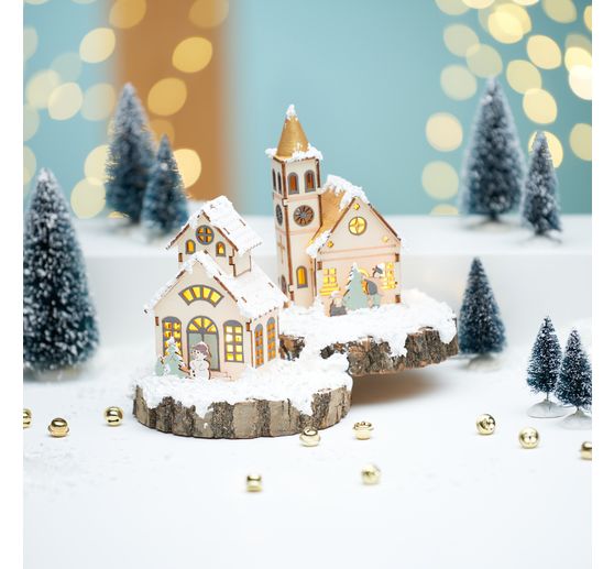 Kit de construction en bois VBS « Église à clocher rond », éclairage LED inclus