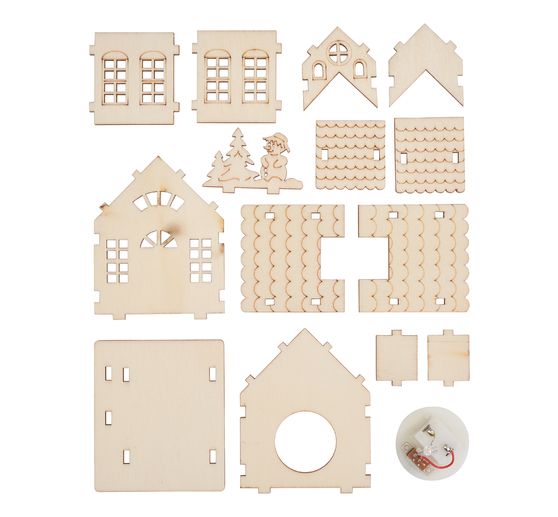 VBS Wooden building kit "House with tower and snowman", incl. LEDs
