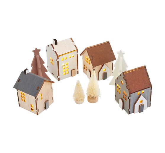 Scène petites maisons en bois VBS, éclairage, 8 pc.