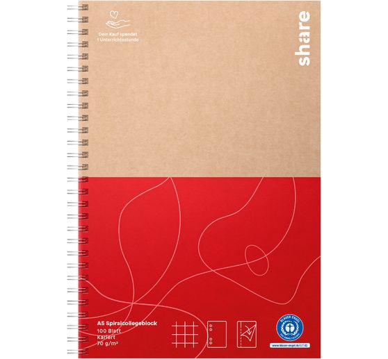 Bloc college share, A5, à petits carreaux, 100 feuilles