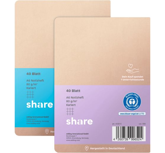 Carnet de notes share, petits carreaux, A6, bleu pastel-lavande, 40 feuilles