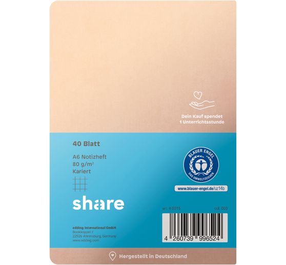 Carnet de notes share, petits carreaux, A6, bleu pastel-lavande, 40 feuilles