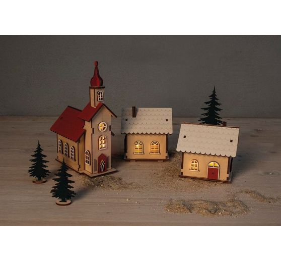 Kit de construction en bois village illuminé, 84 pc.