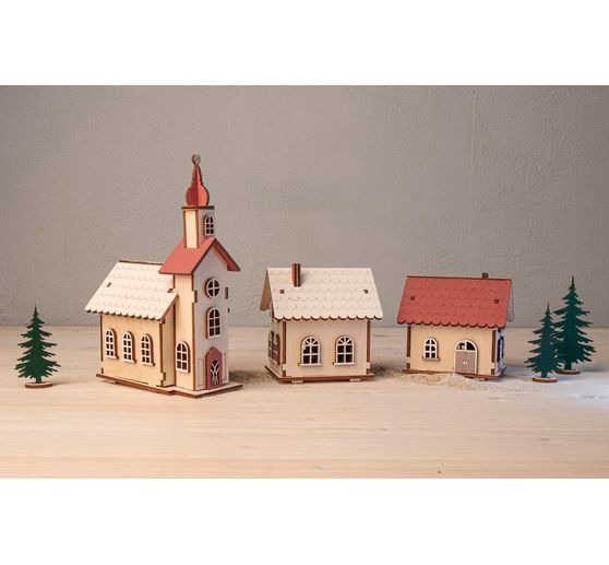 Kit de construction en bois village illuminé, 84 pc.