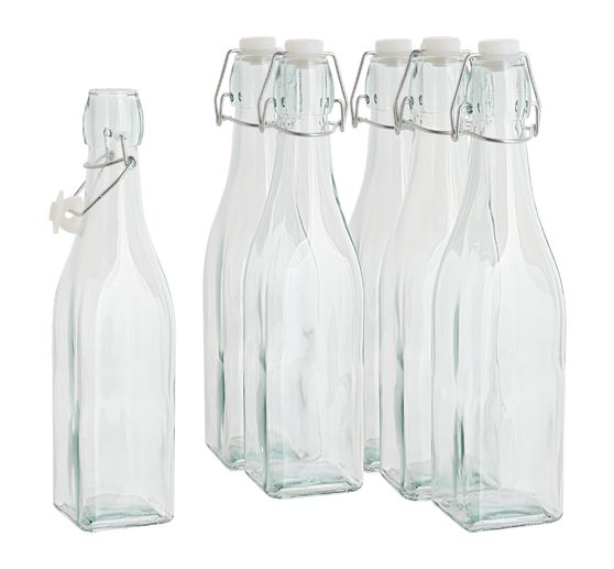 Bouteilles en verre à fermeture mécanique VBS « Forme carrée », 500 ml, 6 pc.