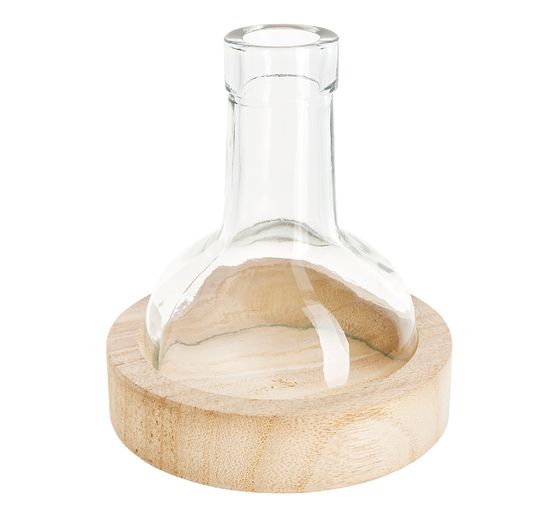 Cloche en verre forme bouteille avec socle en bois VBS