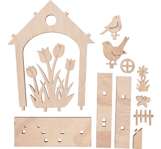 Décoration à emboîter en bois Maison VBS « Éveil du printemps »