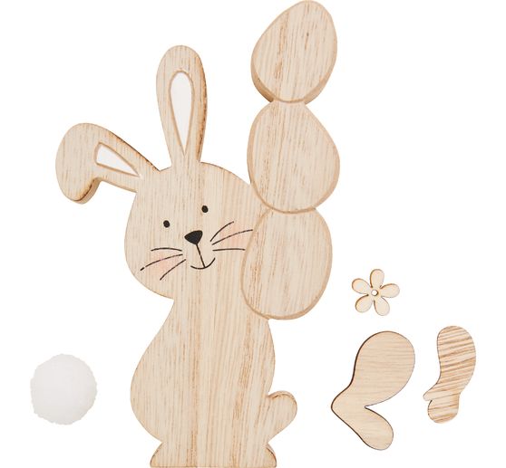 Lapin de Pâques VBS « Lotti », 5 parties, H 13 cm, bois MDF plaqué