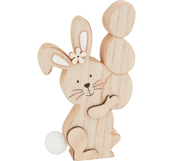Lapin de Pâques VBS « Lotti », 5 parties, H 13 cm, bois MDF plaqué