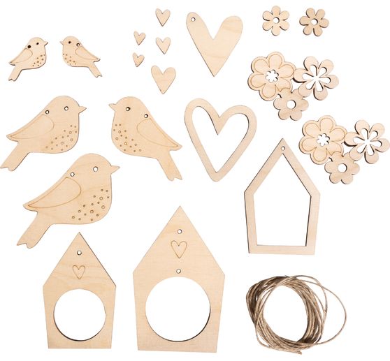 Guirlande en bois et assortiment de breloques « Vogel & Co »