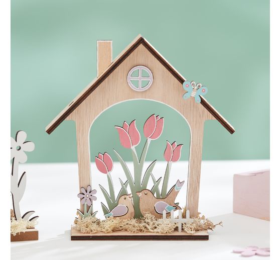 Décoration à emboîter en bois Maison VBS « Éveil du printemps »