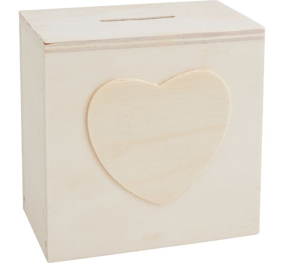 Tirelire « Cube avec cœur », contreplaqué