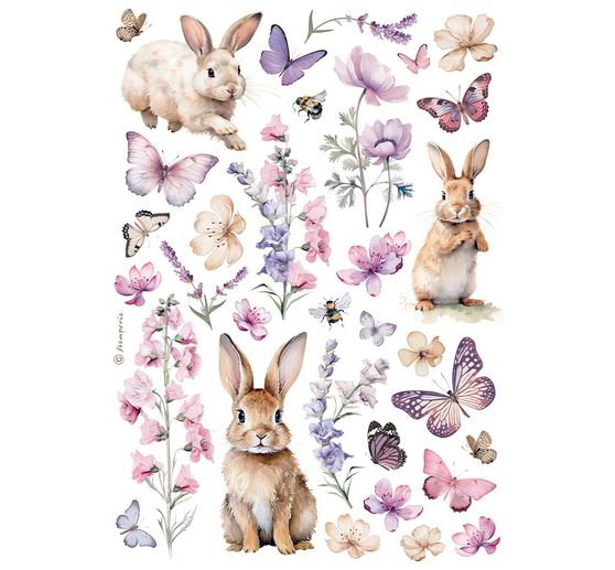 Soie de paille à motifs « Lapins et papillons »