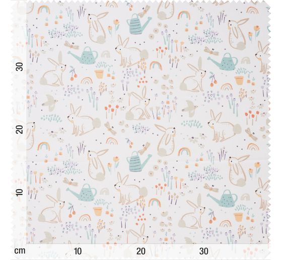 Tissu coton au mètre « Lapins et arc-en-ciel »