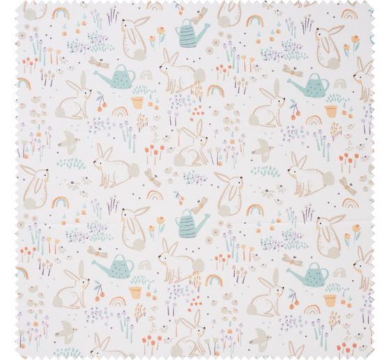 Tissu coton au mètre « Lapins et arc-en-ciel »