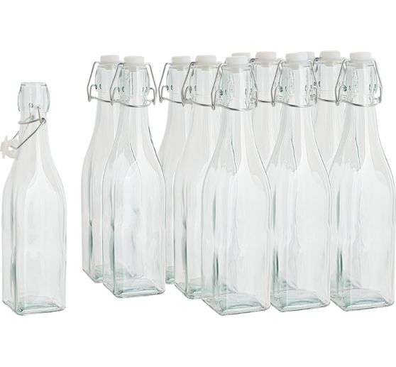 VBS Glass bottles with swing top "Square", 500 ml, 12 pieces