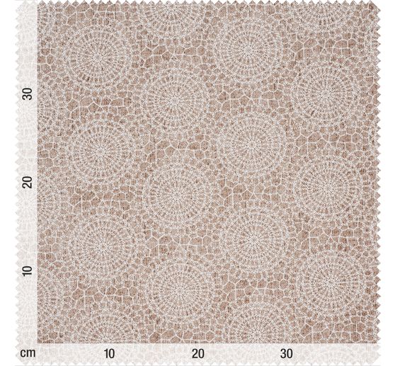 Tissu imprimé aspect lin au mètre « Cercles mandala dentelle »