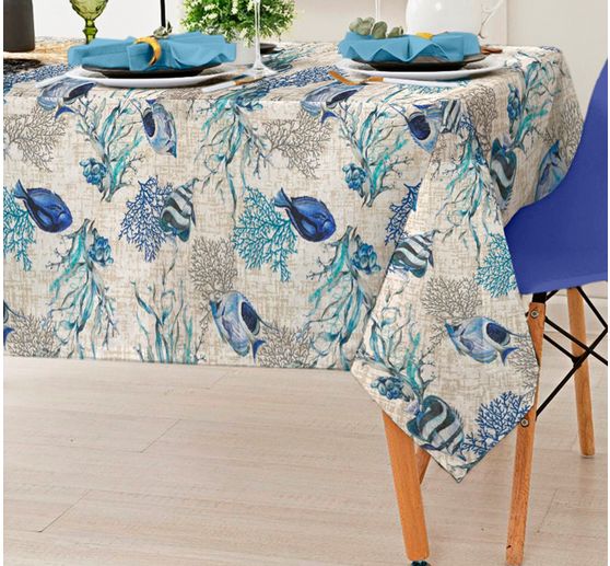 Motif fabric linen look "Azzurro"