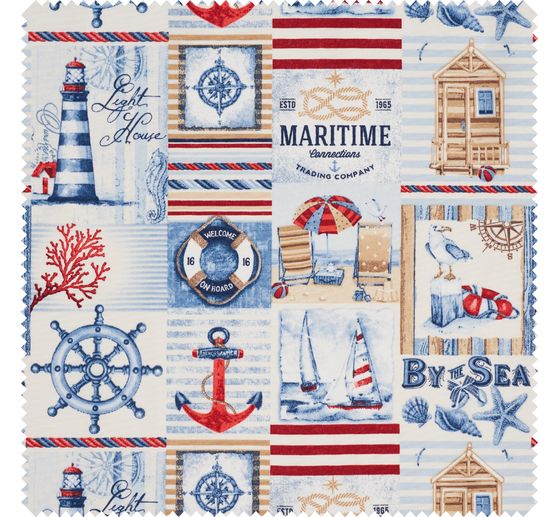 Tissu imprimé aspect lin au mètre « By the Sea »