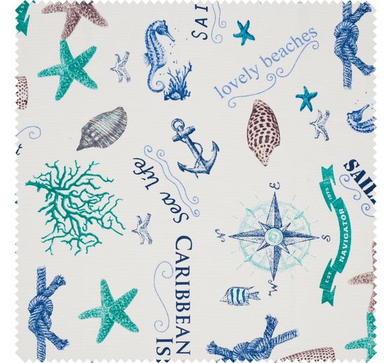 Tissu imprimé aspect lin au mètre « Sealife »