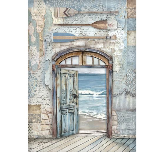 Soie de paille à motifs "Silent Sea - Porte sur la mer"