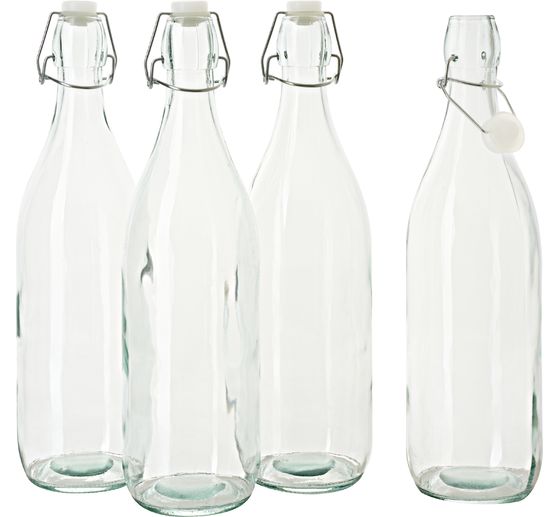 Bouteilles en verre à fermeture mécanique VBS « Forme ronde », 1 litre, 4 pc.