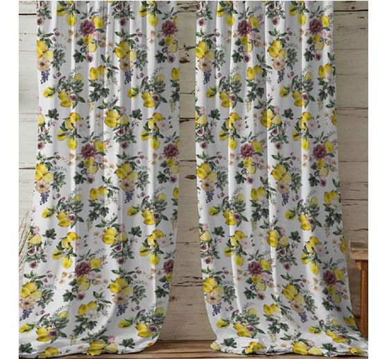 Tissu coton au mètre « Citron et roses »