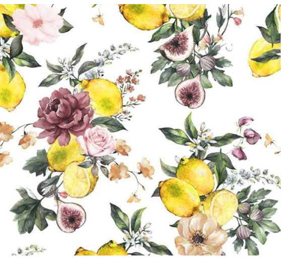 Tissu coton au mètre « Citron et roses »