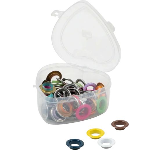 Prym Œillets avec rondelles Coloré, Ø 14 mm, en boîte coeur
