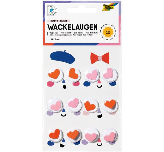 Yeux mobiles « Hearts », 20 mm, autocollants