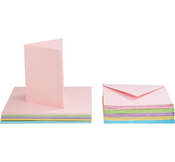 VBS Double cards with envelopes "Pastel colours", 50 pieces