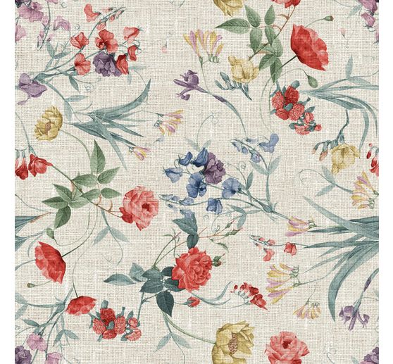 Tissu déco imprimé aspect lin au mètre « Fleurs d'été »