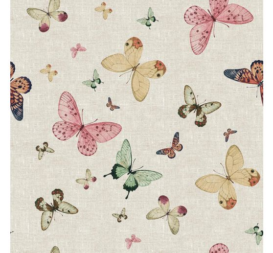 Tissu déco imprimé aspect lin au mètre « Papillons »