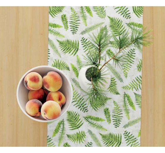 Tissu déco imprimé aspect lin au mètre « Fougère »