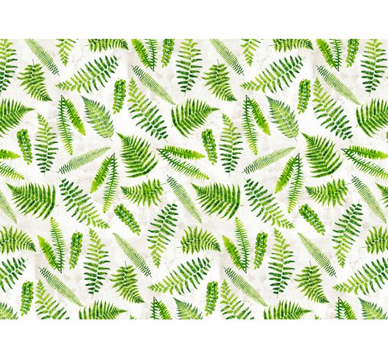 Tissu déco imprimé aspect lin au mètre « Fougère »