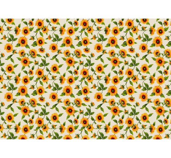Tissu déco imprimé aspect lin au mètre « Tournesol »