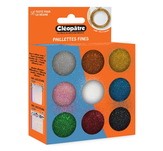 Poudre scintillante, set de couleurs, 9 bâtons