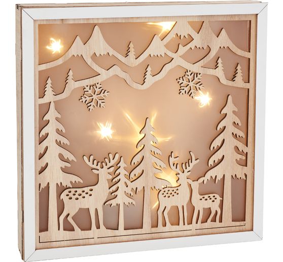 Kit cadre 3D bois VBS « Cerfs dans la forêt », éclairage LED inclus