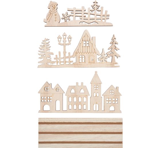 Décoration à emboîter en bois VBS « Village et bonhomme de neige »