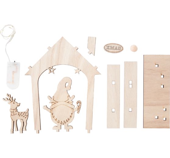 Décoration à emboîter en bois VBS « Maison de lutin », à éclairage LED